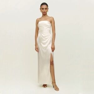 REFORMATION WEDDING GOWN Strapless Barrow High Slit Silk Wedding Dress 4